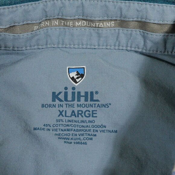 Kuhl Shirt Mens Size 2XL Short Sleeve Metal Button Linen Blend Plaid Yellow Gray - Picture 3 of 9